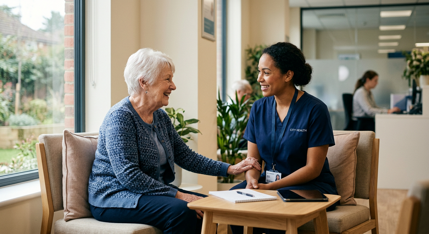 An elderly individual having a meaningful conversation with a specialist.